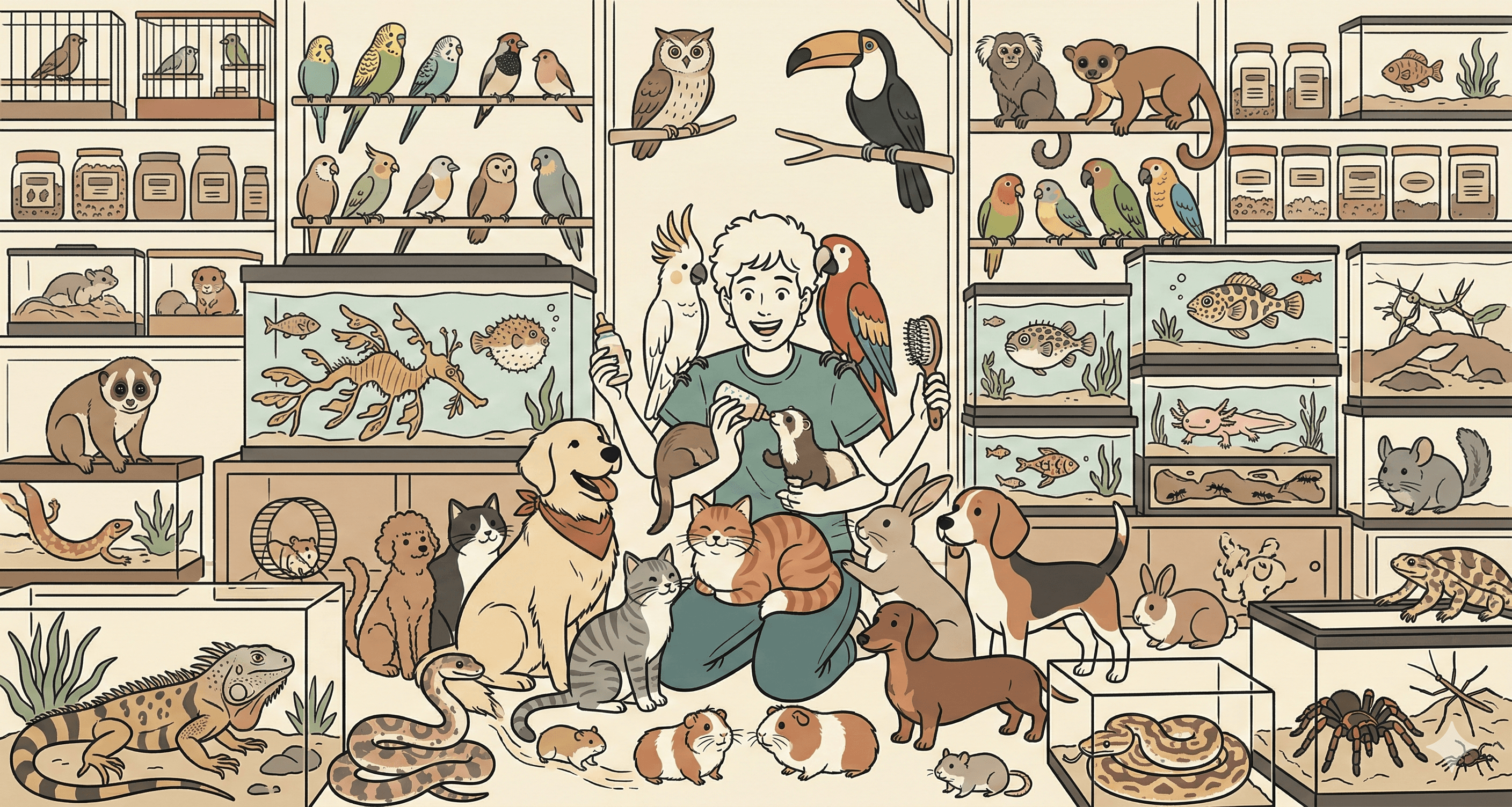 Tierbesitzer und Tiersitter mit Hund und Katze